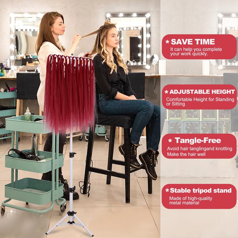 poipoilu Height Adjustable Braiding Hair Rack 168 pegs, Dual-use Braid rack with Clamp (White)