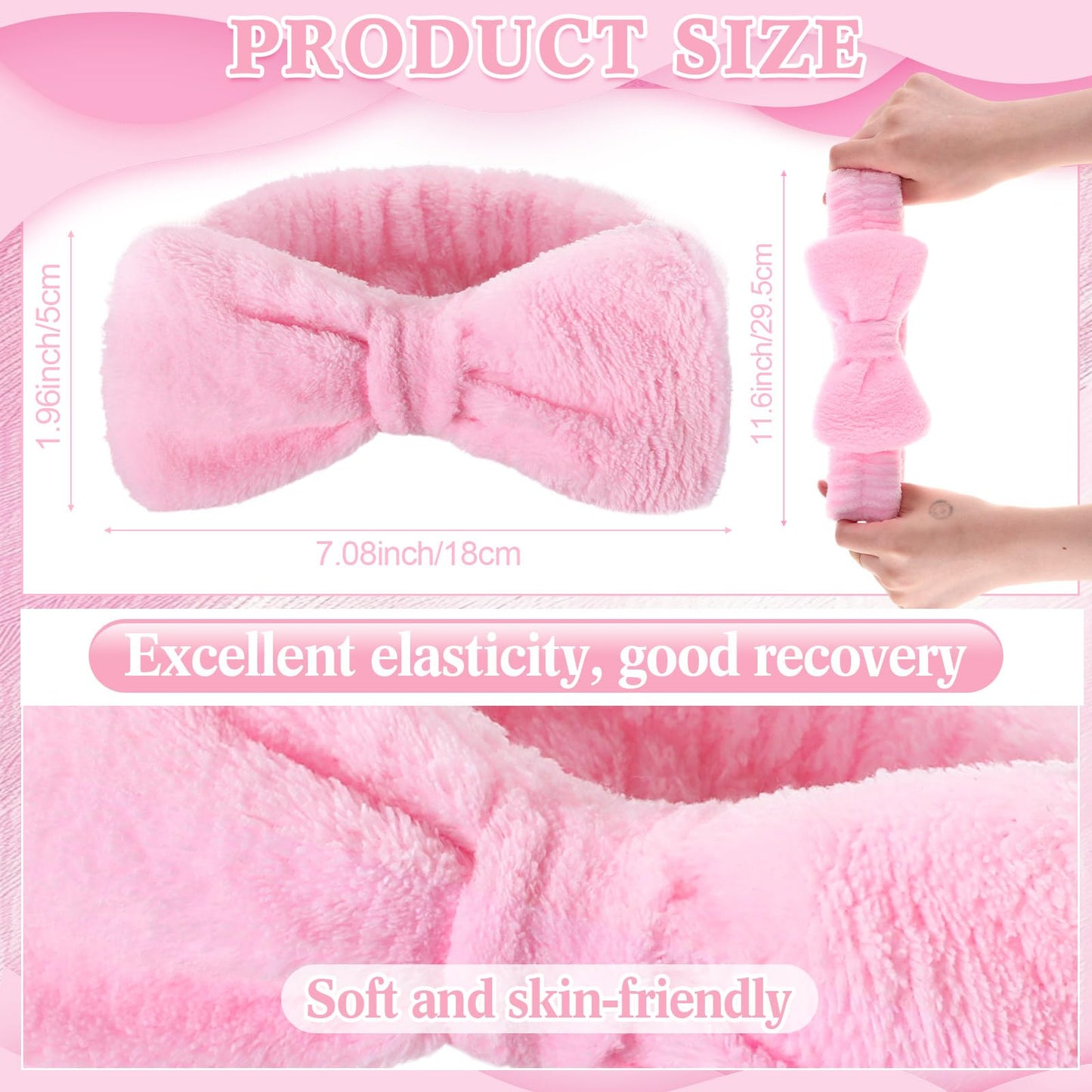 Wavyknot 25 Pcs Pink Spa Headband Bulk Pink Makeup Headbands for Washing Face Cute Bow Hairbands Soft Coral Fleece Hairbands for Women Face Skin Care Makeup Spa Gift Shower Yoga