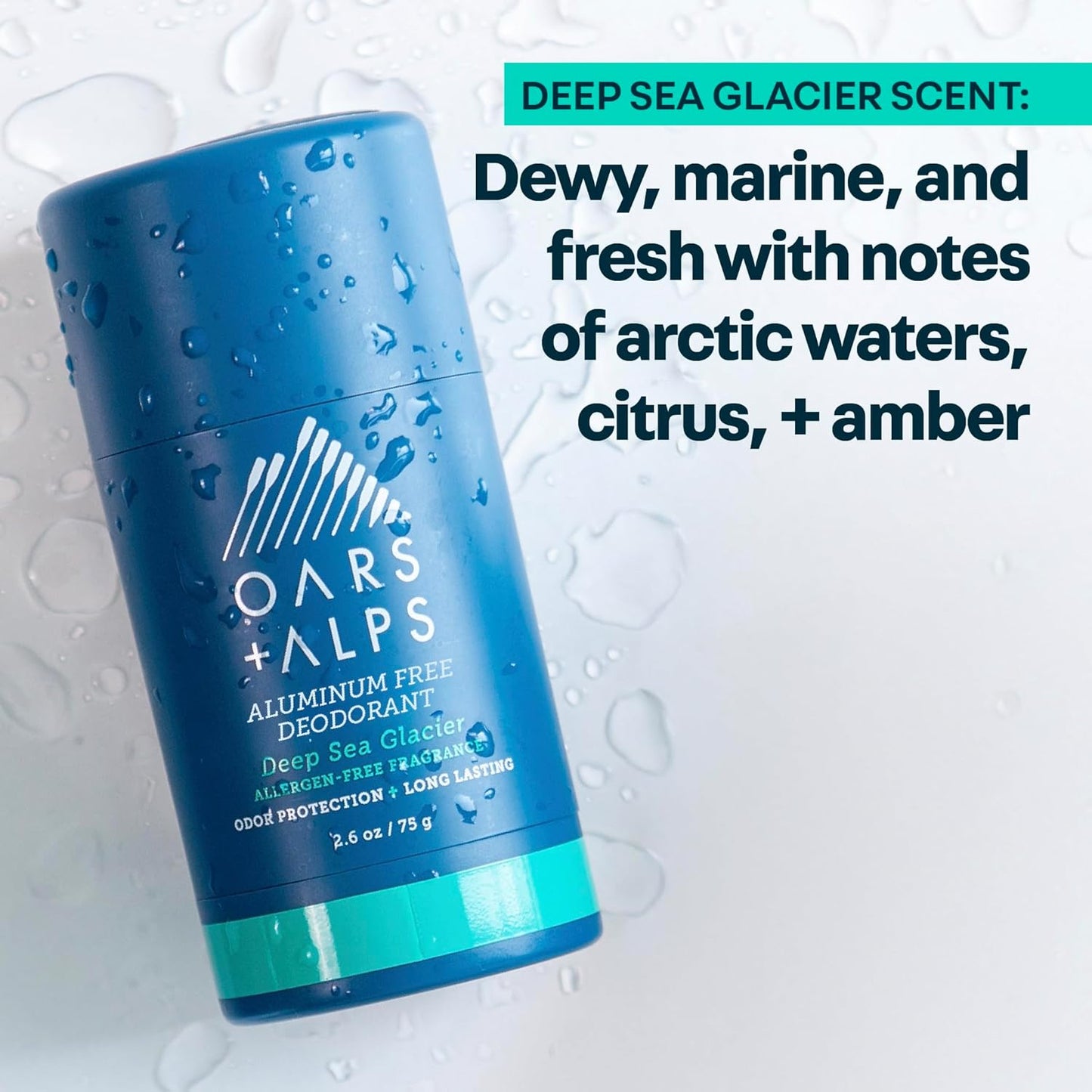 Aluminum Free Deodorant for Men - Long Lasting Odor Protection | Clear, Anti-Chafing, Deep Sea Glacier, 2.6oz