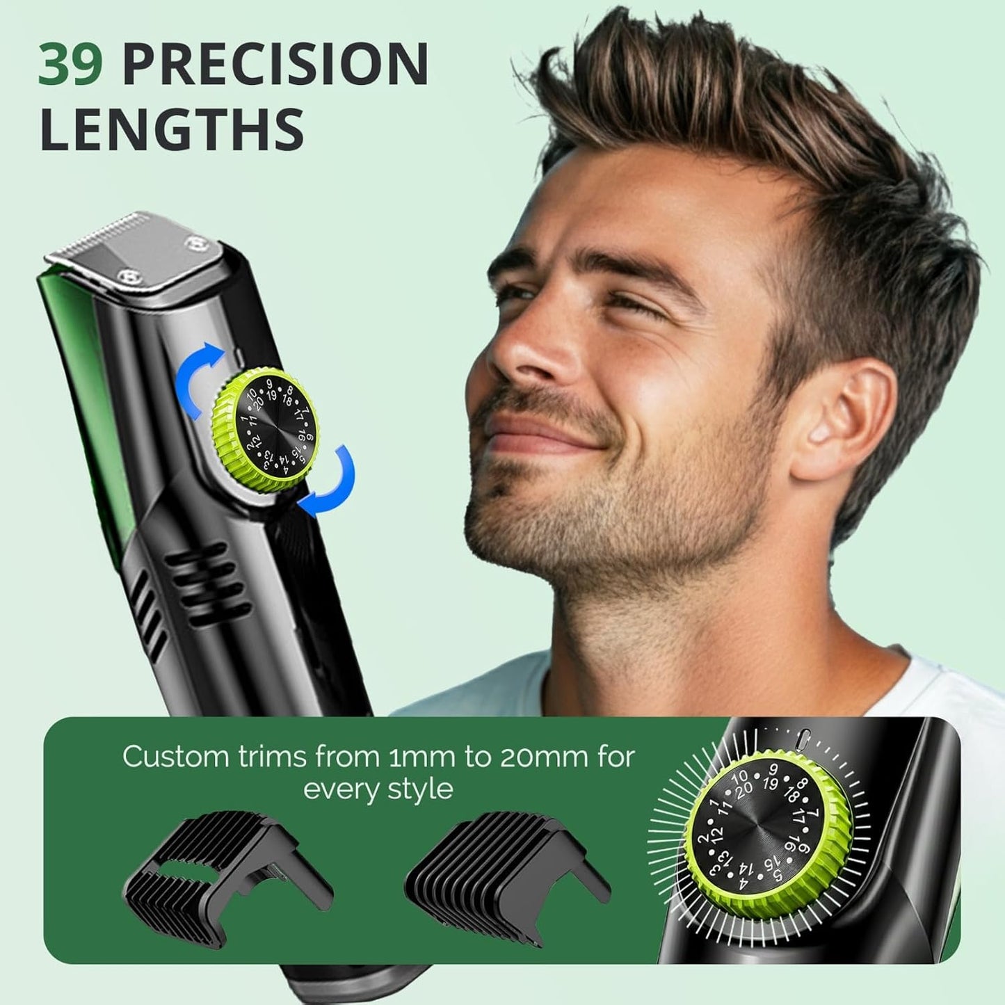 Beard Trimmer for Men - Adjustable Length Comb (1-20mm) | IPX6 Waterproof Electric Trimmer for Beard & Mustache