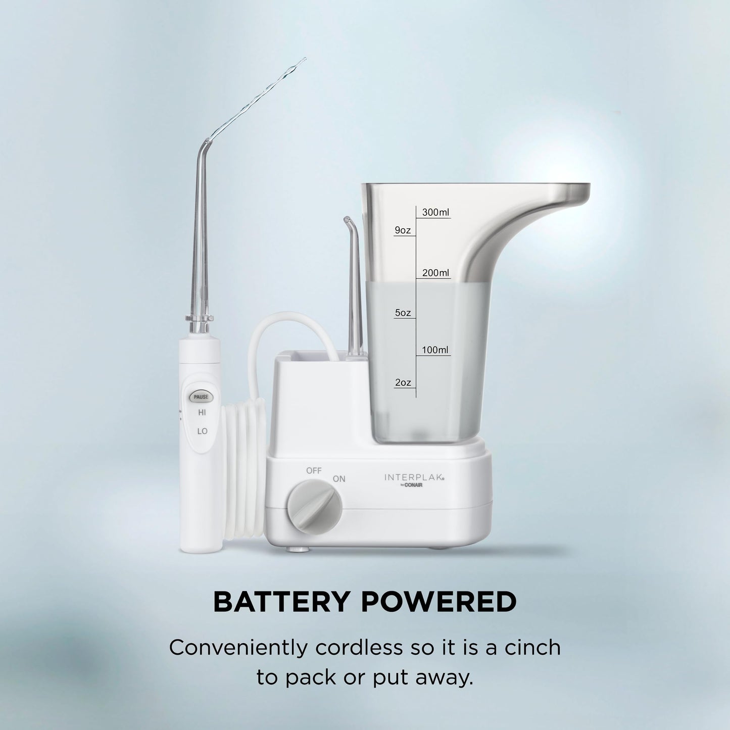 Interplak by Conair Compact Water Flosser, Travel Water Flosser, Battery Operated, Oral Irrigator for Powerful Deep Clean