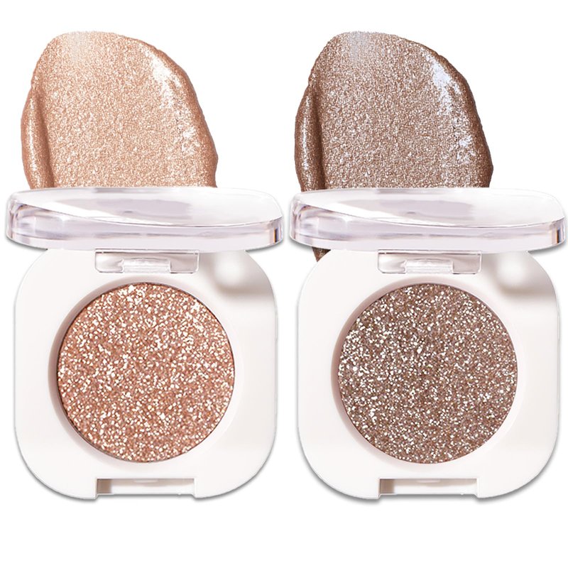 Enfuntins 2 Pcs Glitter Eyeshadow Single, Ultra-Fine Sparkling Diamond Shimmer, Long-Lasting Sheer Eye Makeup, Crease-Proof & Buildable Eye Shadow Topper, Gold & Brown Champagne