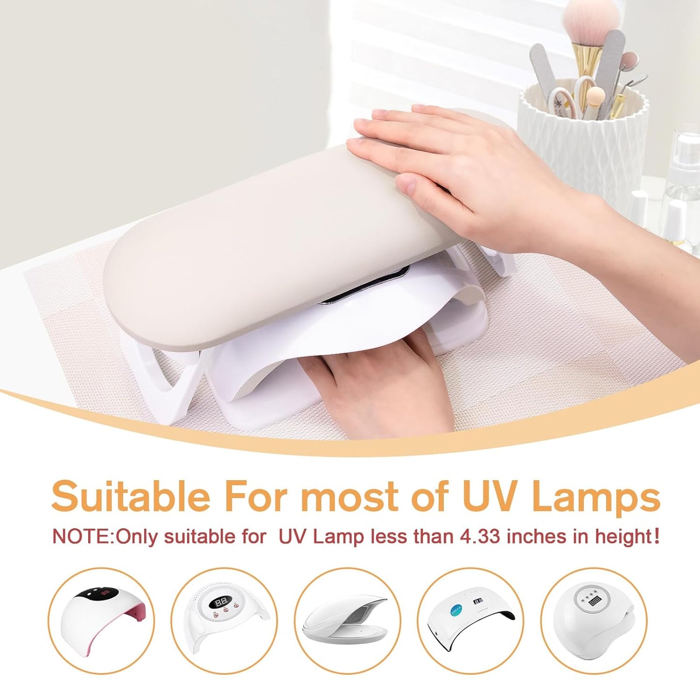 Nail Arm Rest - Foldable PU Leather Cushion for Acrylic Nails | Light Gray Hand Holder for Manicure & Pedicure
