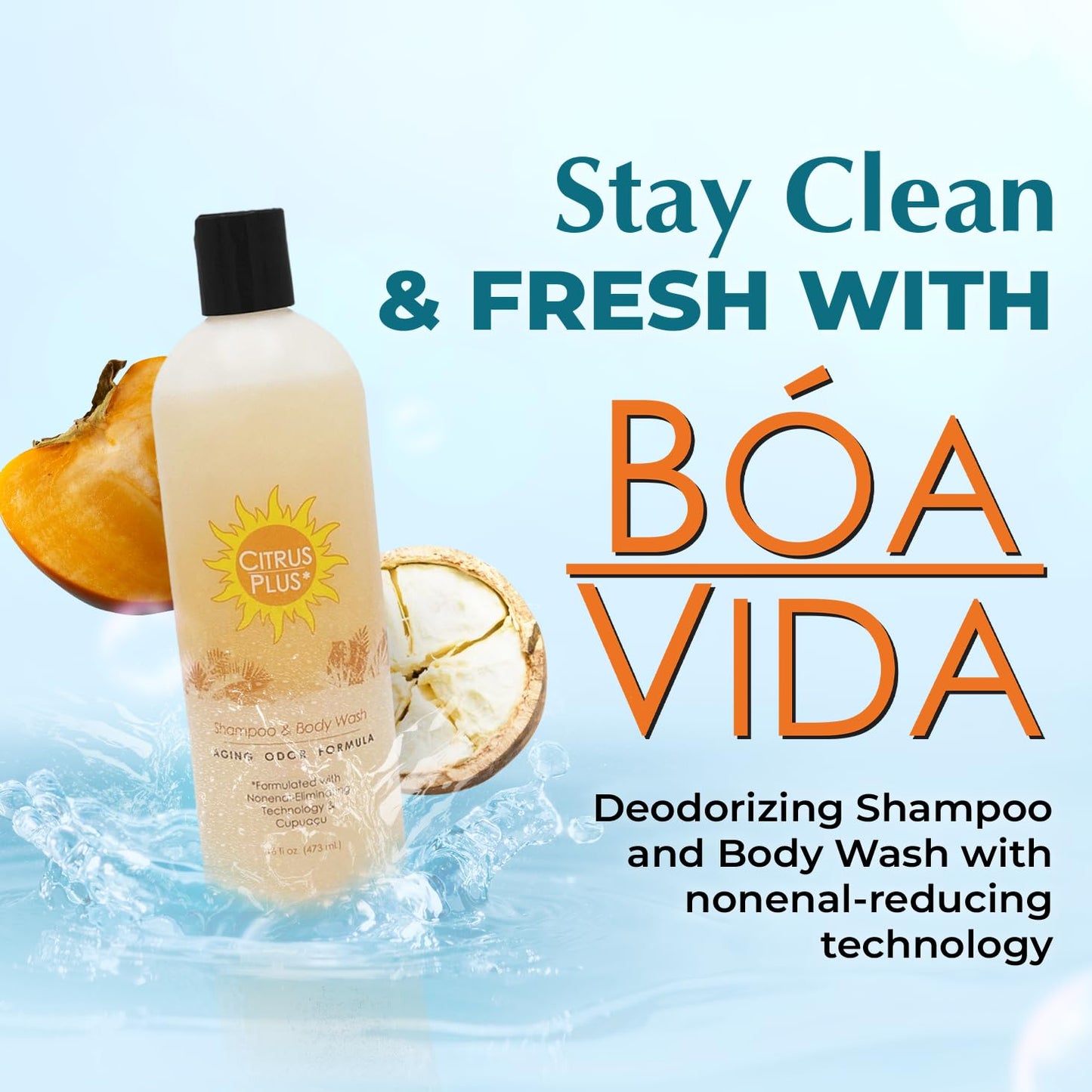 Citrus Plus Elder Shampoo & Body Wash - Deodorizing Formula with Persimmon | 16 oz Leak-Proof Cap