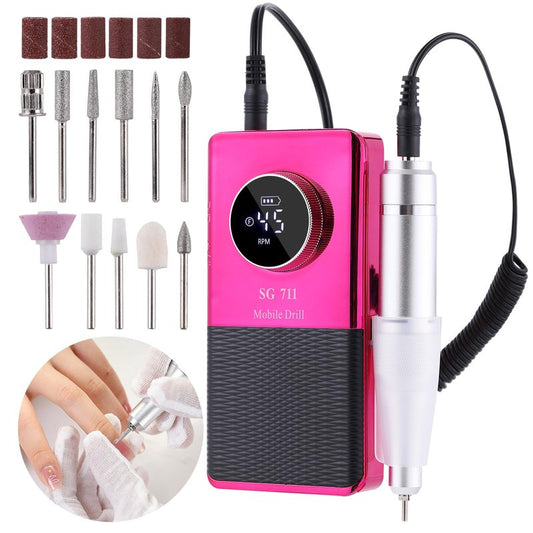 Electric 45000RPM Nail Drill Machine Rechargeable Portable Nail File Electric DIY Nail Drill Kit with Smart LCD Screen for Gel Nail Manicure and Pedicure Reflective Body etc (Pink)