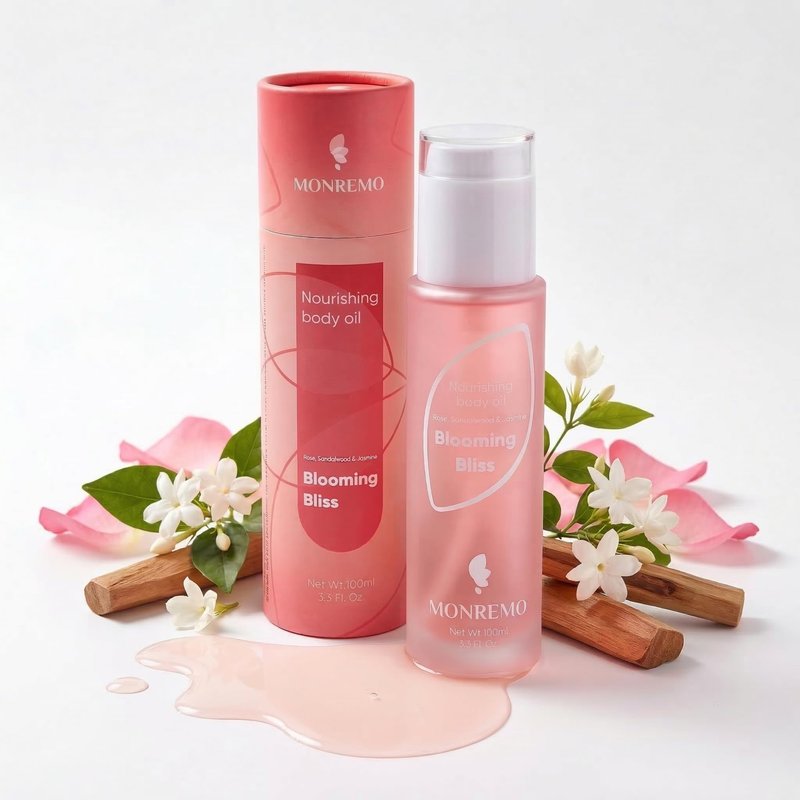 MONREMO Nourishing Body Oil | Hydrating Squalane, Sweet Almond, Rose, Sandalwood & Jasmine Extracts, Apricot Kernel, Safflower & Castor Oils, Fast-Absorbing Moisturizer for Dry Skin, After Shower Care