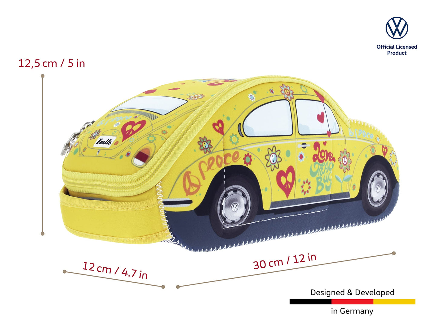 BRISA VW Collection - Volkswagen Neoprene Universal Makeup Cosmetics Toiletry Travel Pharmacy Bag in Beetle Design (Flower/Yellow/Large)