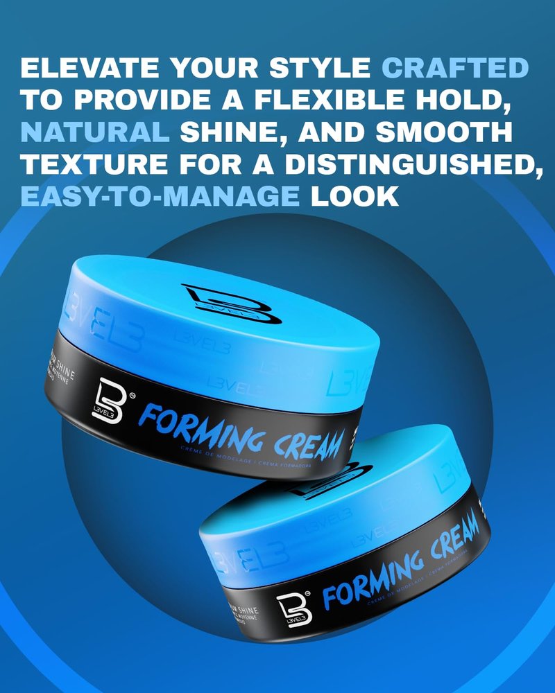 L3 Level 3 Forming Cream - Natural Look Hairstyle - Improves Volume - No Stickiness Level Three Hair Cream (Pack of 2, 5 Oz)