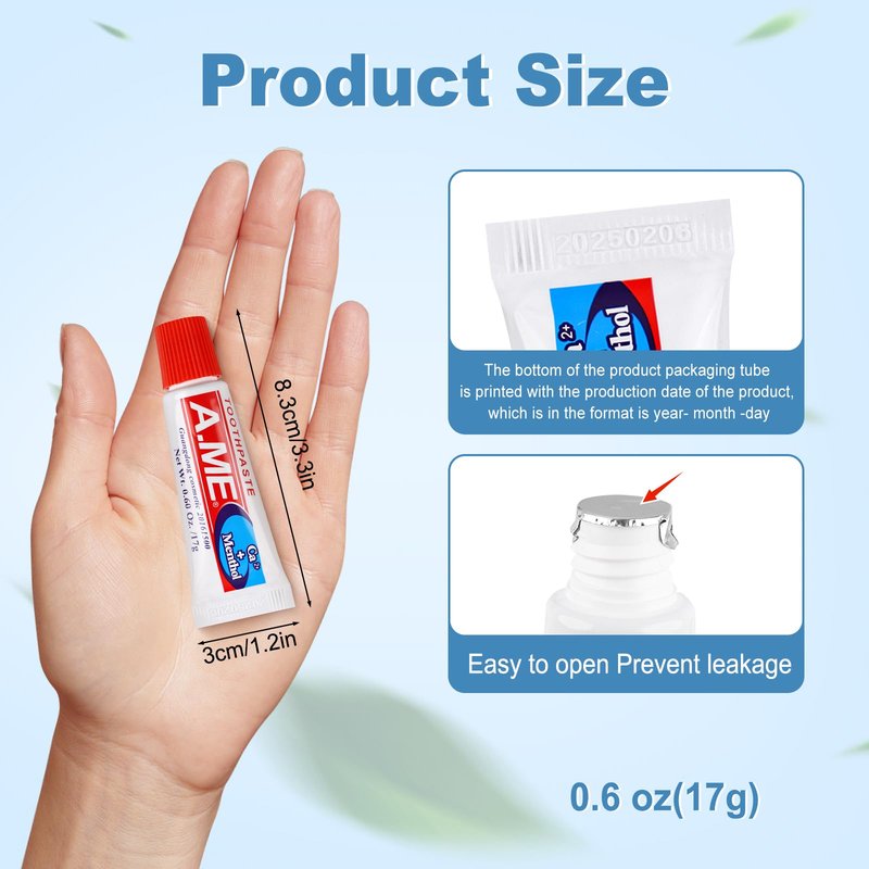 Toothpaste Bulk Travel Size, Disposable Small Travel Portable Mini Compact Pocket Size Toothpaste for Bad Breath, Vacation/Hotel/Camping Shelter/Homeless/Nursing Home/Charity 0.6 oz/ 17g (200 Tubes)