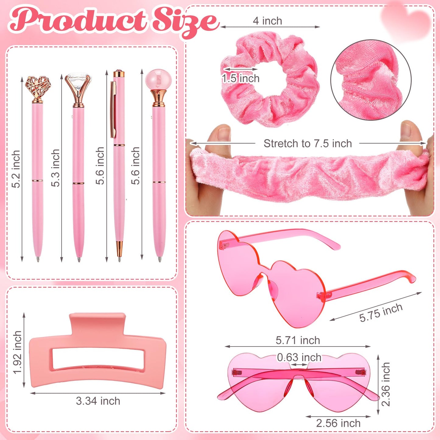 Geiserailie 4 Set Galentine's Gift 32 Pcs Valentines Gift for Her Pink Makeup Bags Spa Hairband Hair Scrunchies Hair Clips Heart Sunglasses Pens Socks Cards Sleepover Party Supplies for Women