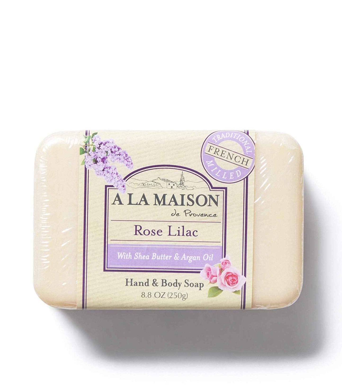 A LA MAISON Rose Lilac Bar Soap - Triple French Milled Natural Moisturizing Hand Soap Bar (1 Bar of Soap, 8.8 oz)