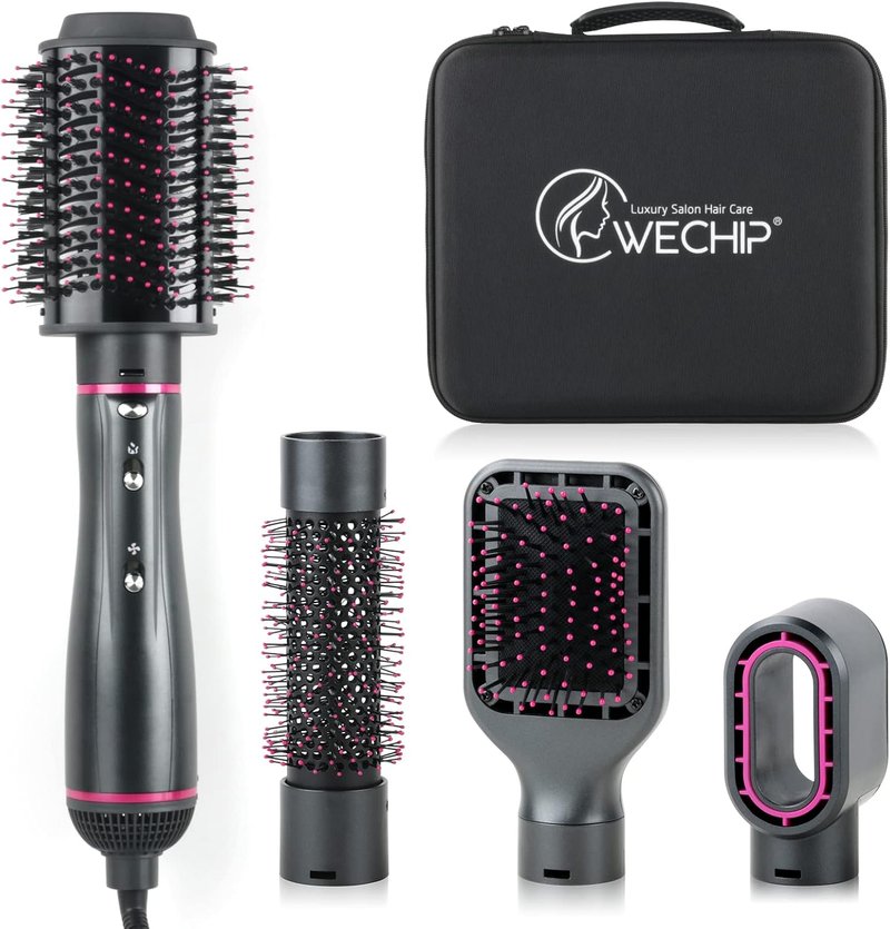 Hair Dryer Brush - 4 in 1 Detachable Negative Ion Blow Dryer for Straightening, Drying & Curling | Gray with Carrying Case