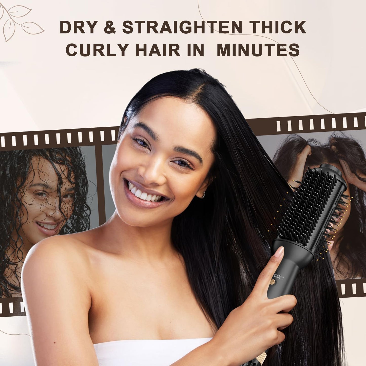 Hair Trends Upgraded 2-in-1 Blow Dryer Brush with Heated Comb, 110-120V Hair Straightener Brush for Black Hair, One-Step Hair Dryer Brush Frizz-Free No Damage