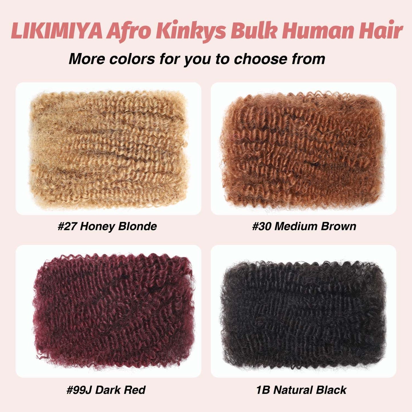 Afro Kinkys Bulk Human Hair for Braids Braiding Mini Twist Locs Dreadlock Extensions Afro Kinky-Curly Human Braiding Hair Bundles For Men Women Kids 16 Inch 2 Bulks 60g #99J Dark Red Easy to Install