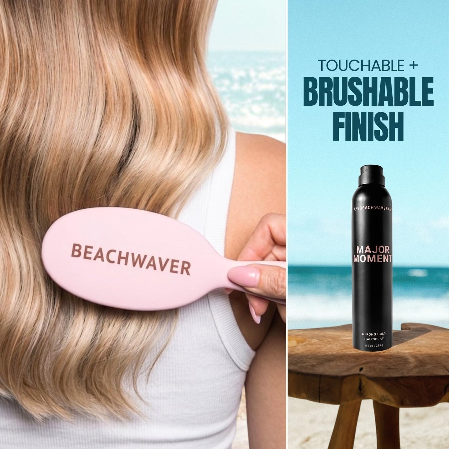 Beachwaver The Co. Major Moment Strong Hold Hairspray - Full Size (8.3 Oz) | Extra-Strength Vegan Hairspray For Long-Lasting Styles w/Brushable Finish - Removes Frizz & Locks In Style