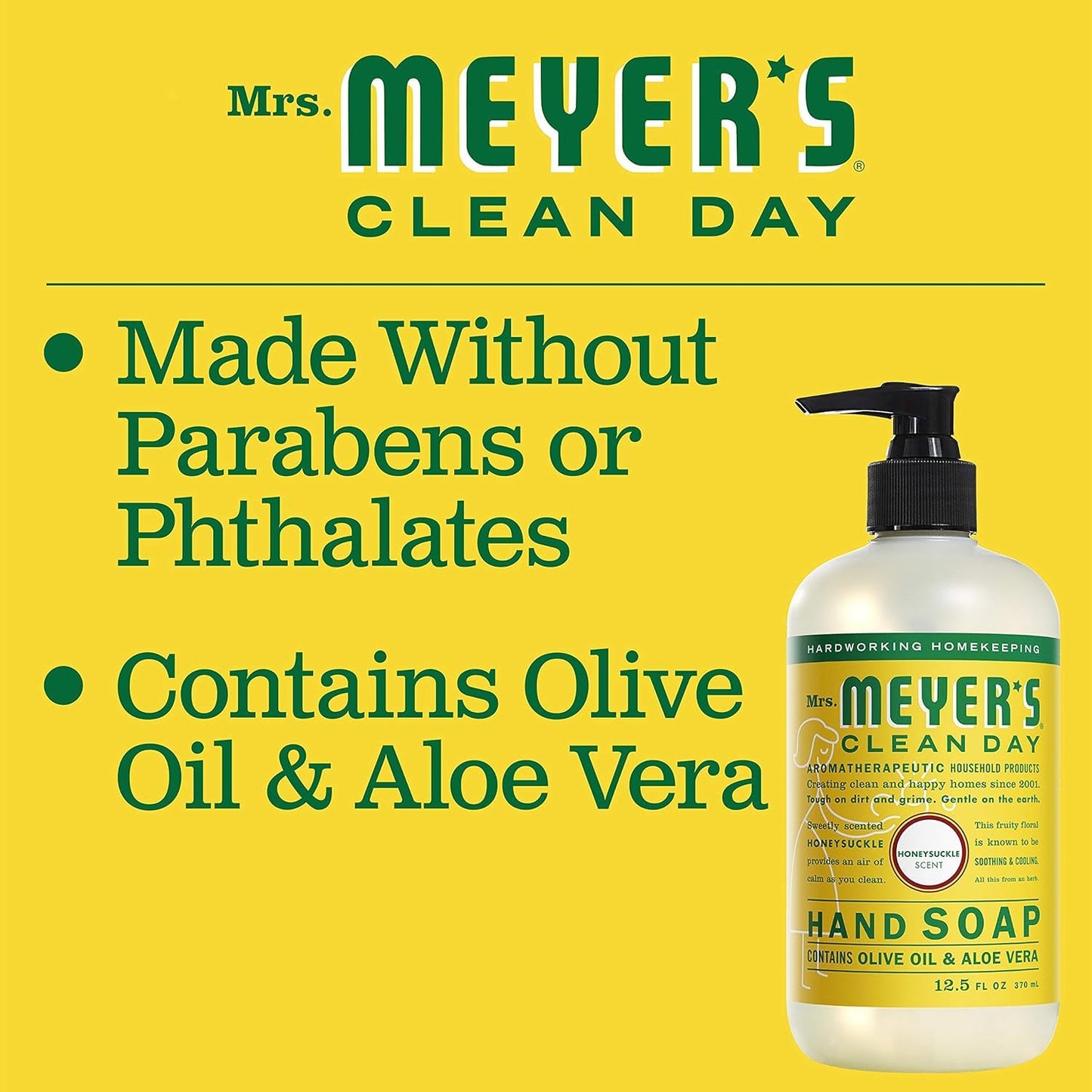 MRS. MEYER'S CLEAN DAY Hand Soap, Made with Essential Oils, Honeysuckle, 12.5 fl. oz - Pack of 6