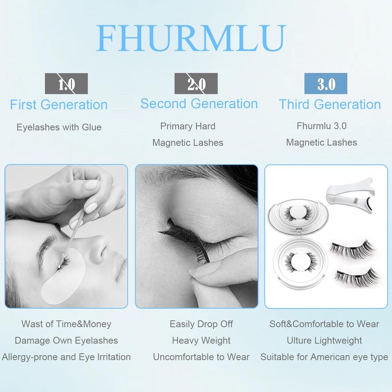 Hunnyfit Magnetic Eyelashes with Applicator,No Glue Needed Soft La shes Kit,Reusable Magnet Eyelashes Natural Look(Natural)