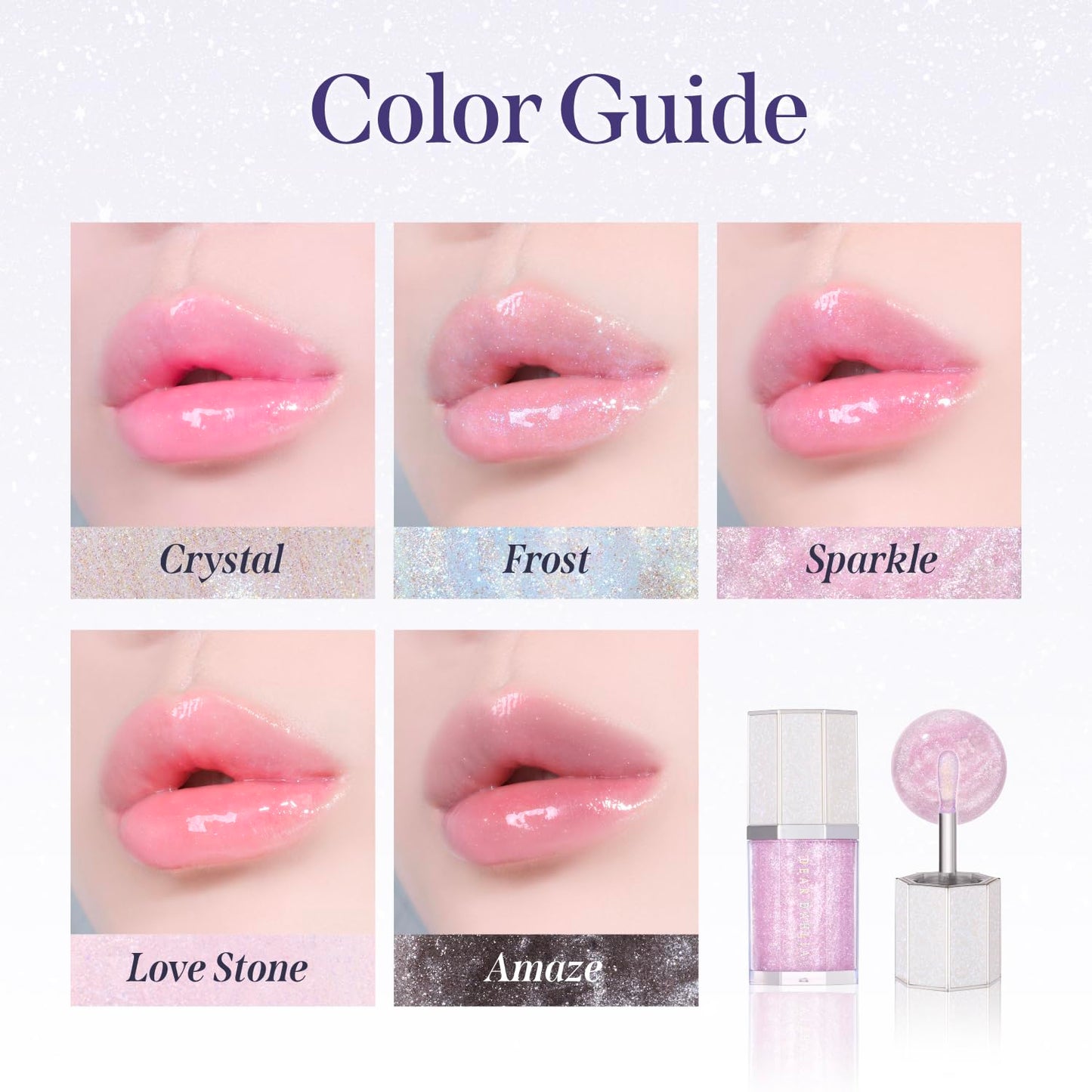DEAR DAHLIA Paradise Sparkle Lip Glaze (Love Stone) - High-Shine Vegan Lip Gloss for Lightweight with Glitter & Shimmer Finish, Cooling Lip Plumper, Non-Sricky Oil & Hydrating Finish. 0.19 fl oz.