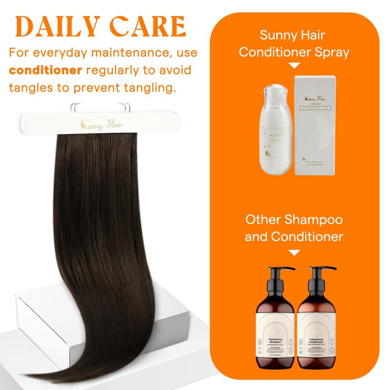 Sunny Hair Genius Weft Hair Extensions Human Hair Darkest Brown Seamless Hand-Tied Bundles Sew in Brown Soft Silky for Women Short Straight for Party 14 Inch 50G