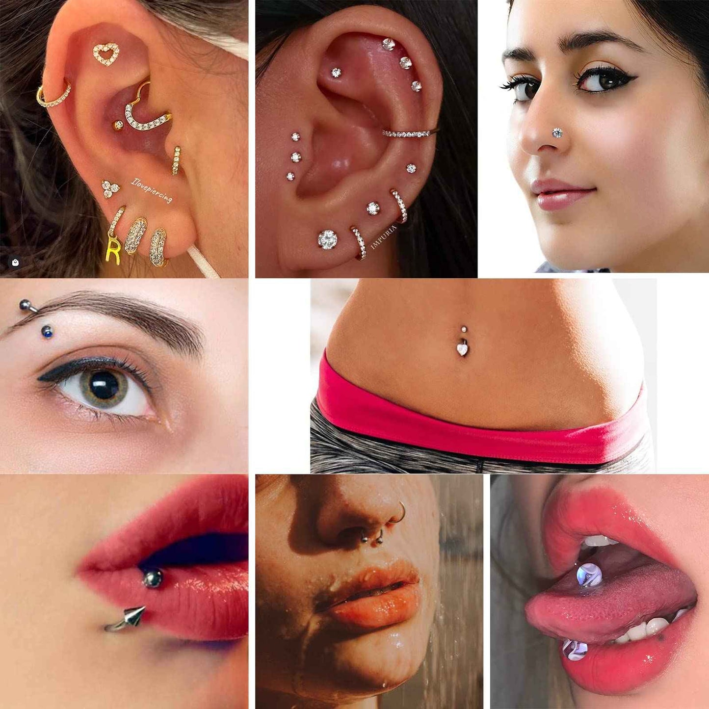DJCIW 90PCS Piercing Kit, Stainless Steel 14G 16G 18G Piercing Needles Kit Ear Nose Tongue Tragus Cartilage Daith Eyebrow Belly Button Rings Lip Nipple Clear Retainer Piercing Jewelry