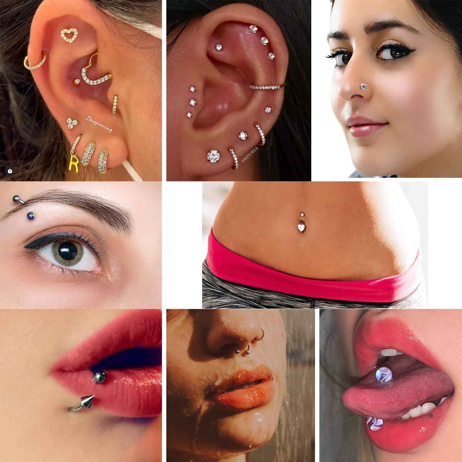 DJCIW 90PCS Piercing Kit, Stainless Steel 14G 16G 18G Piercing Needles Kit Ear Nose Tongue Tragus Cartilage Daith Eyebrow Belly Button Rings Lip Nipple Clear Retainer Piercing Jewelry