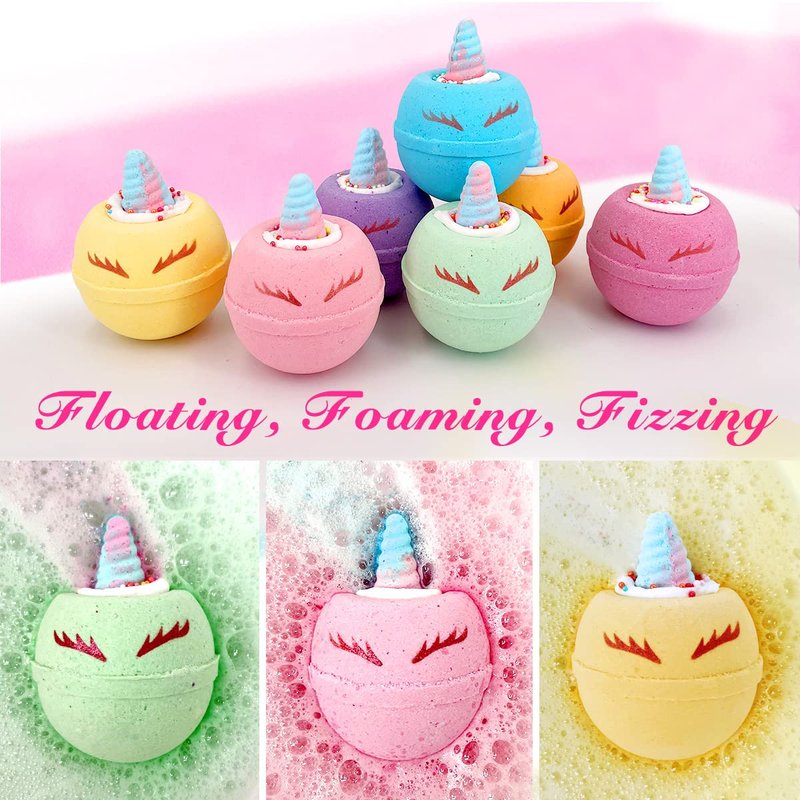 Clear&Fresh Unicorn Bath Bombs for Kids with Surprise Squishy Toys Inside, 9 Extra Large Bath Salts with Calming and Long Lasting Scent, Natural Bubble Bath Bombs for Girls Sensitive Skin