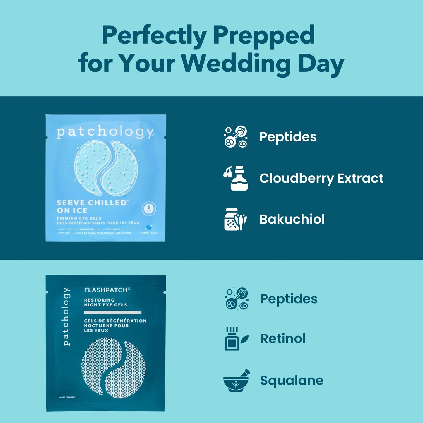 Patchology Bridal Shower Gift Box – Something Blue Cooling Under Eye Patches for Brides & Bridesmaids, Depuffing & Firming Gel Masks with Peptides & Bakuchiol – Wedding Skincare Gift Set