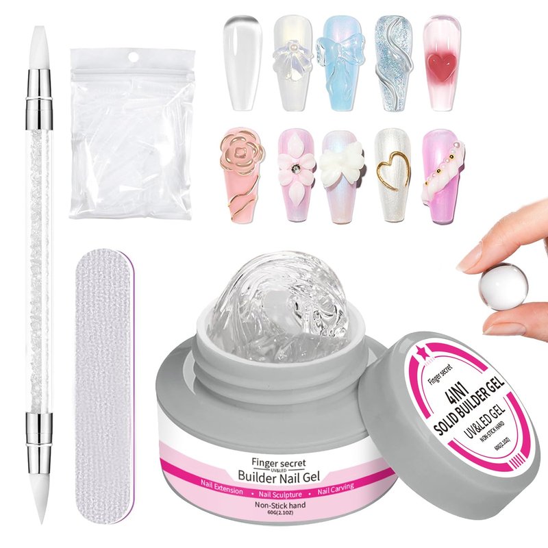 Solid Builder Gel for Nails 240g 4oz Builder Gel Nail Kit Non-sticky for Nails Extension DIY Nail Thickening Solution 3d Sculpture Hard Sculpting Glue Molding Building Forms UV Lamp