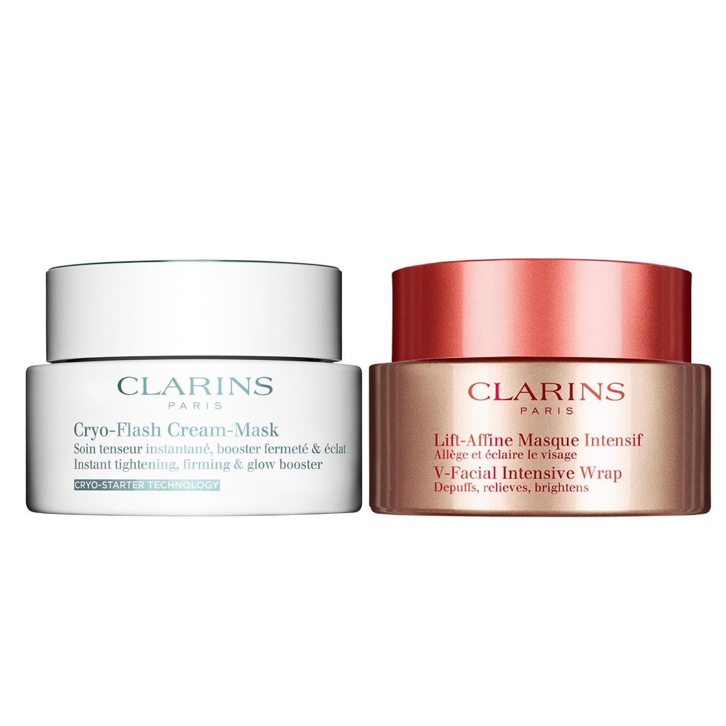 Clarins Cryo Flash Cream Mask and V-Facial Wrap Mask Bundle | Cold Face Mask For A Visible Lift Effect in 10 Minutes* | Depuffing Face Mask | All Skin Types