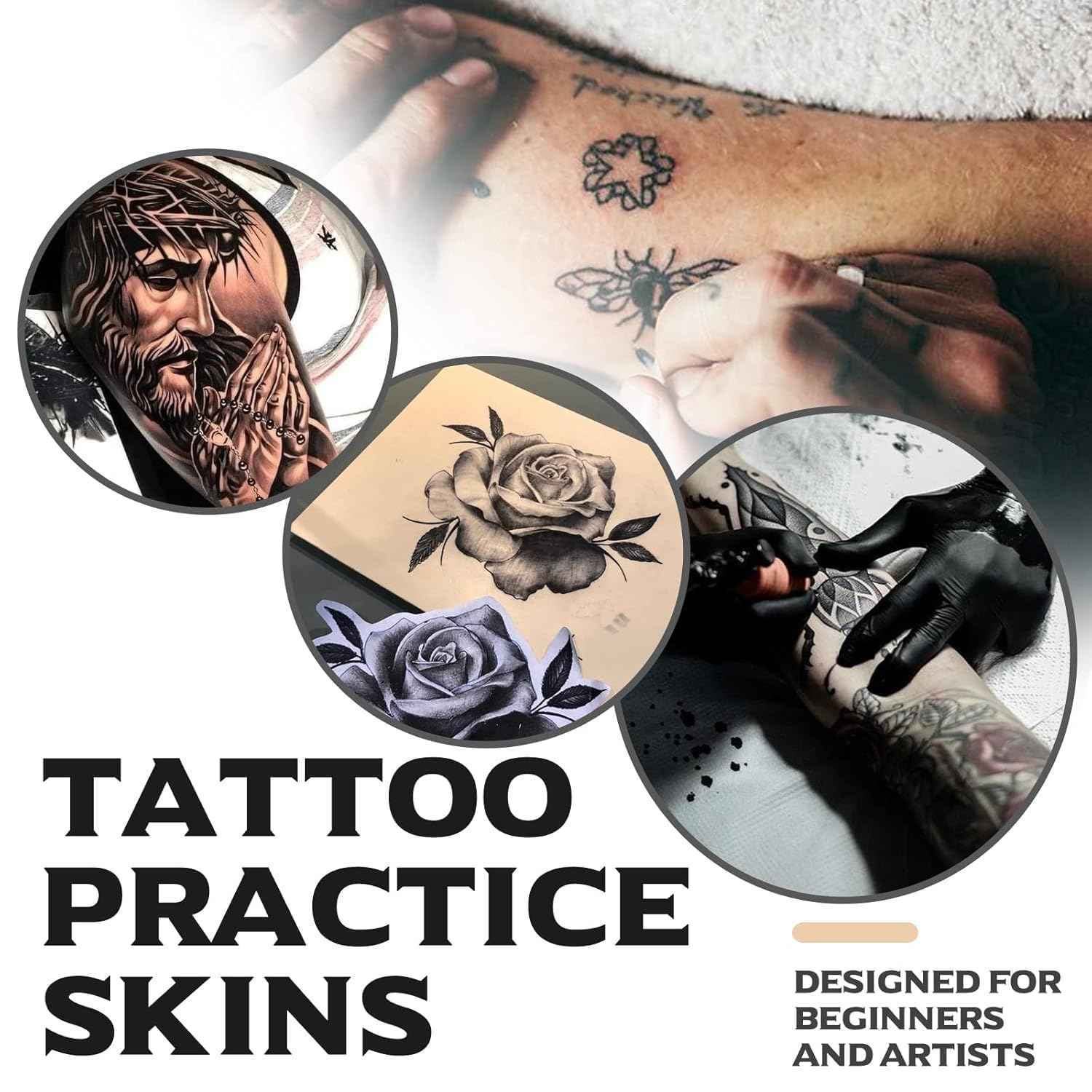 Yangna 3MM Tattoo Practice Skin - 8 Pack (7.4"x5.6") 3MM Thick Reusable Fake Skin for Tattoo Training, Double-Sided Silicone Sheets for Beginners & Artists