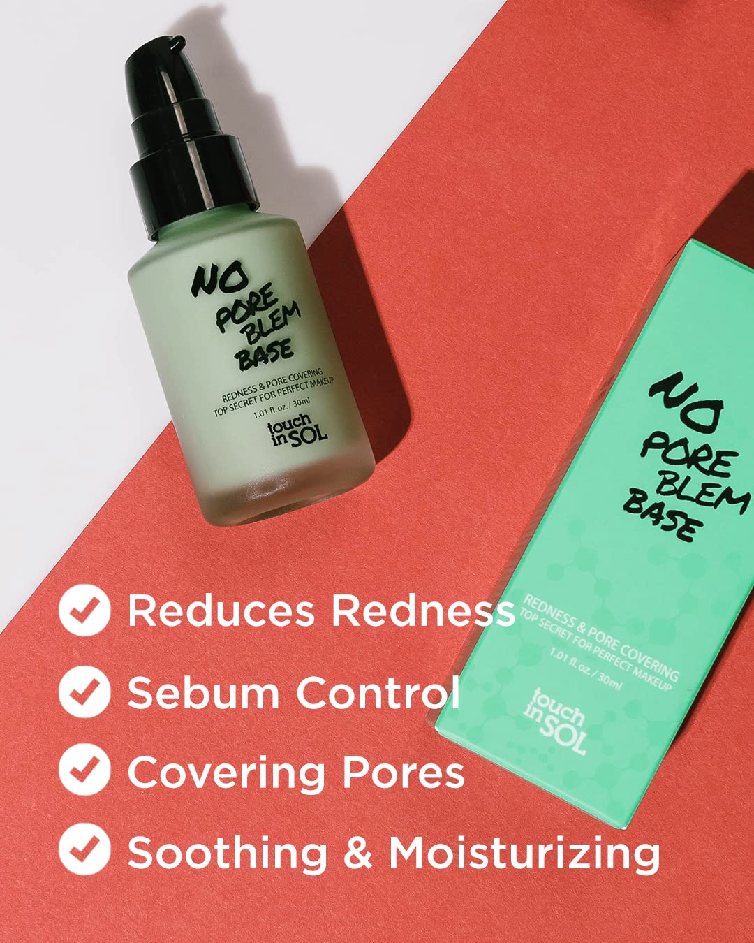 TOUCH IN SOL Redness Correcting Base Primer - Pore Minimizing Green Toned Makeup Base - Tone Neutralizing before Foundation - Minimize Rosacea, Redness - No Pore Blem Primer Base, 1.01 fl.oz. 2 Pack