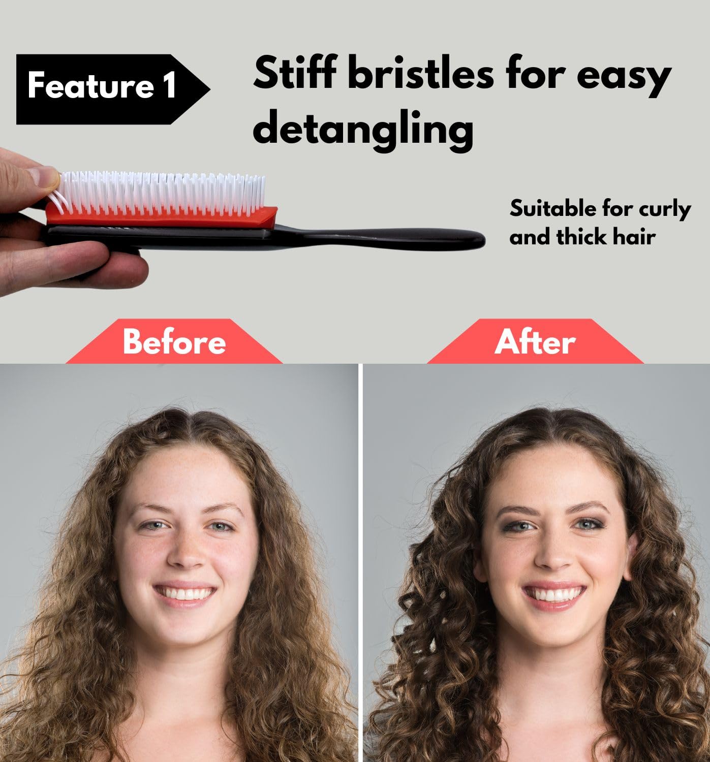 MDSTYLE Hair Brush for Curly, Thick, Wavy and Coily Hair - Curl Defining, Detangling, Styling, Blowdrying, Shaping - 9 Row Detangler Brush for Women and Men - Dry or Wet