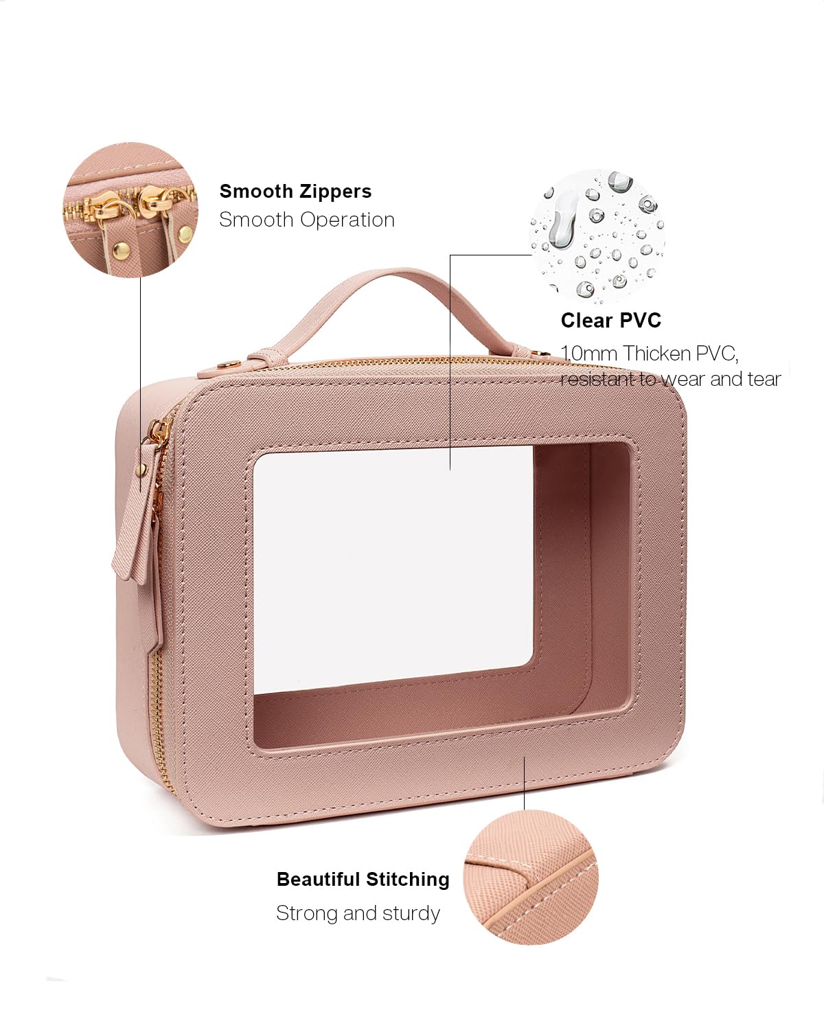 Clear Makeup Bag Set for Women, Transparent Travel Cosmetic Case Portable Skincare Toiletry Bag with Zipper Waterproof Makeup Pouch Car Organizers Car Accessories for Essentials (Dual Dark Pink)