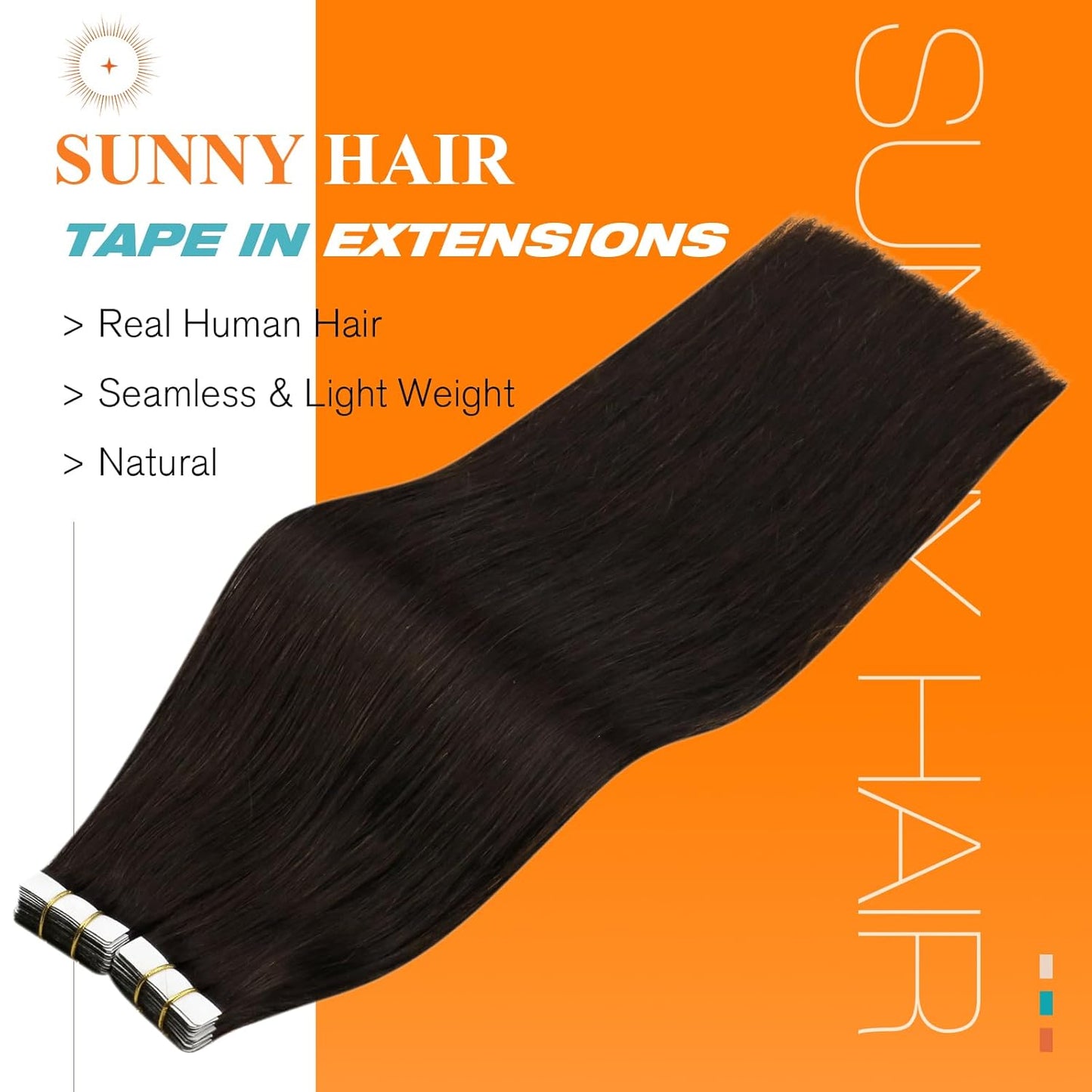 Hair Tape-In Extensions - 22 Inch Invisible Remy Human Hair - Darkest Brown | 20 Pcs, 50g