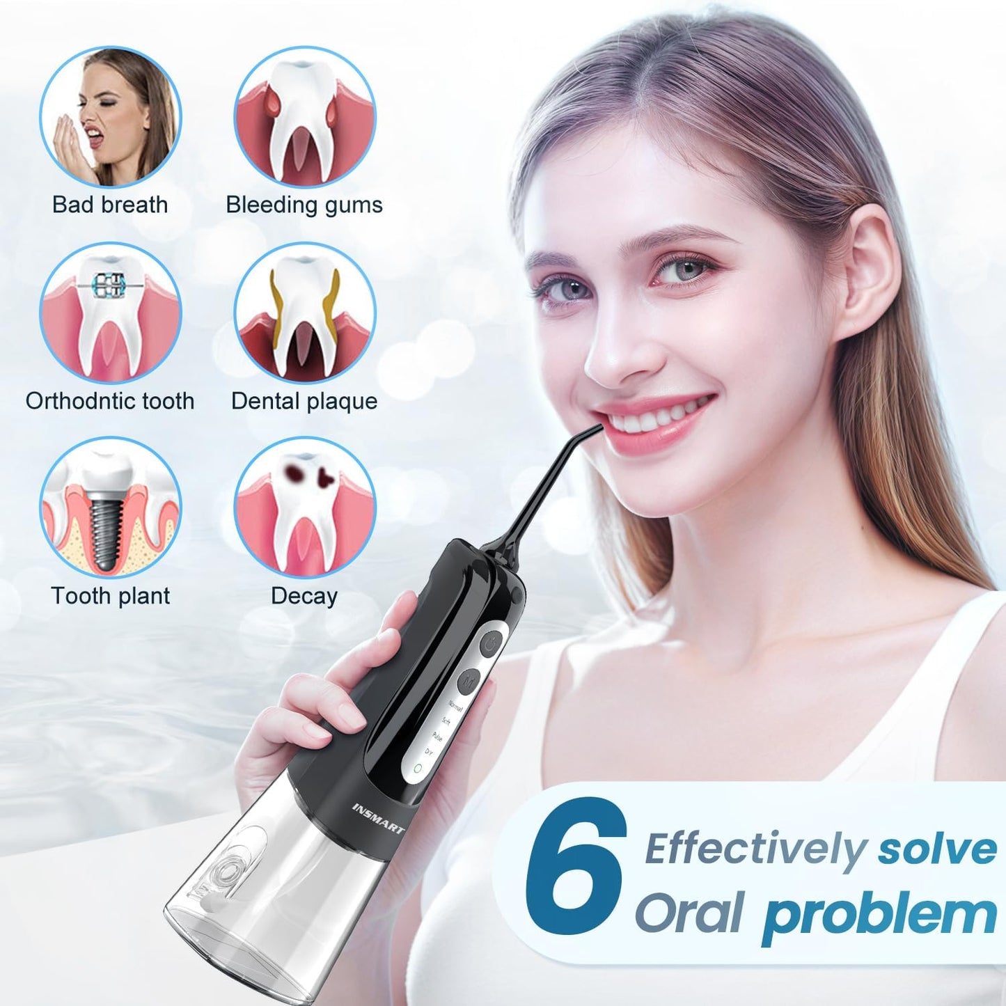 **Cordless Water Dental Flosser - Professional USB Rechargeable Oral Irrigator | 300ML Tank, 6 Modes, IPX7 Waterproof**