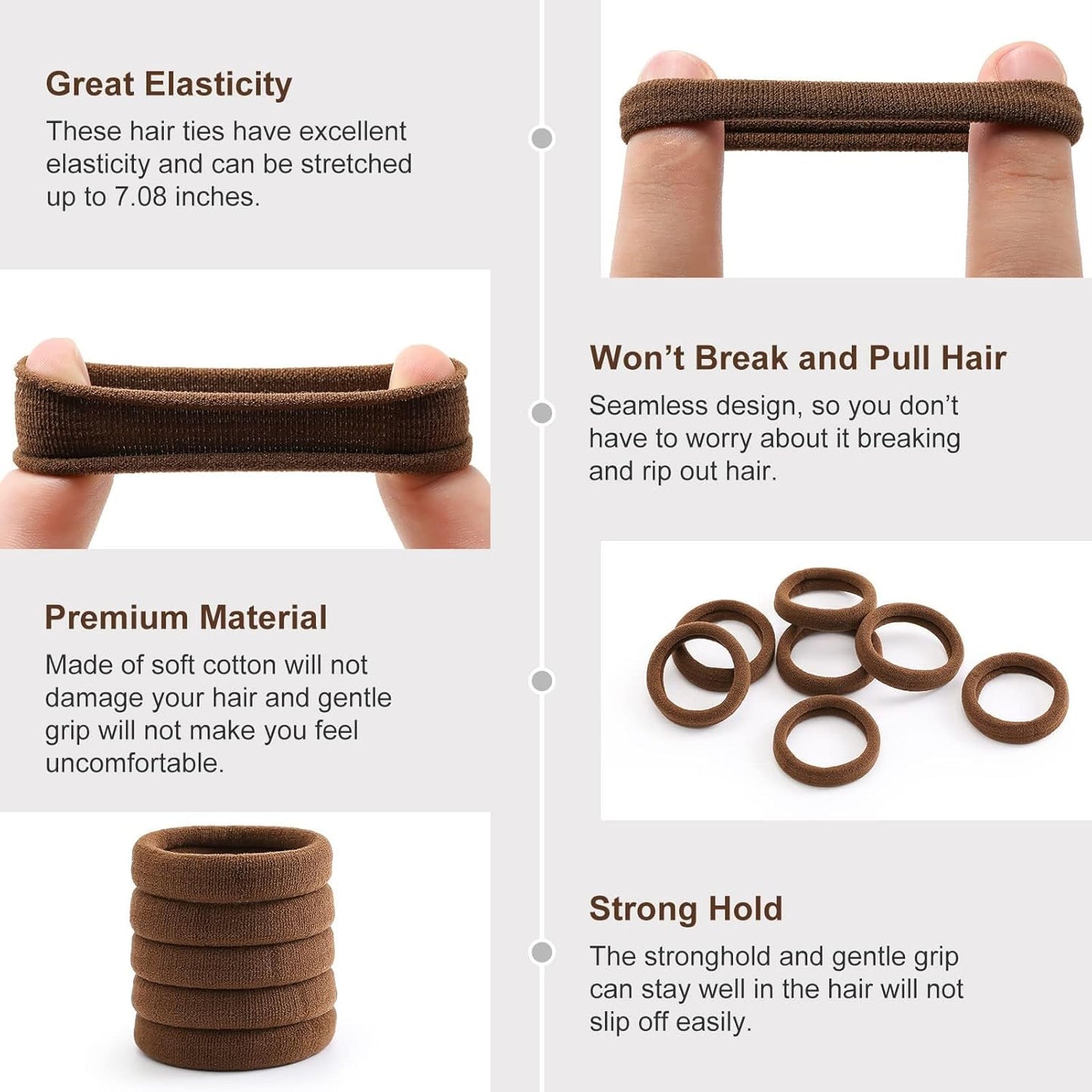 100PCS Black Hair Ties for Women Girls, Seamless Thick Black Hair Band, Elastic Hair Ties No Damage Ponytail Holder