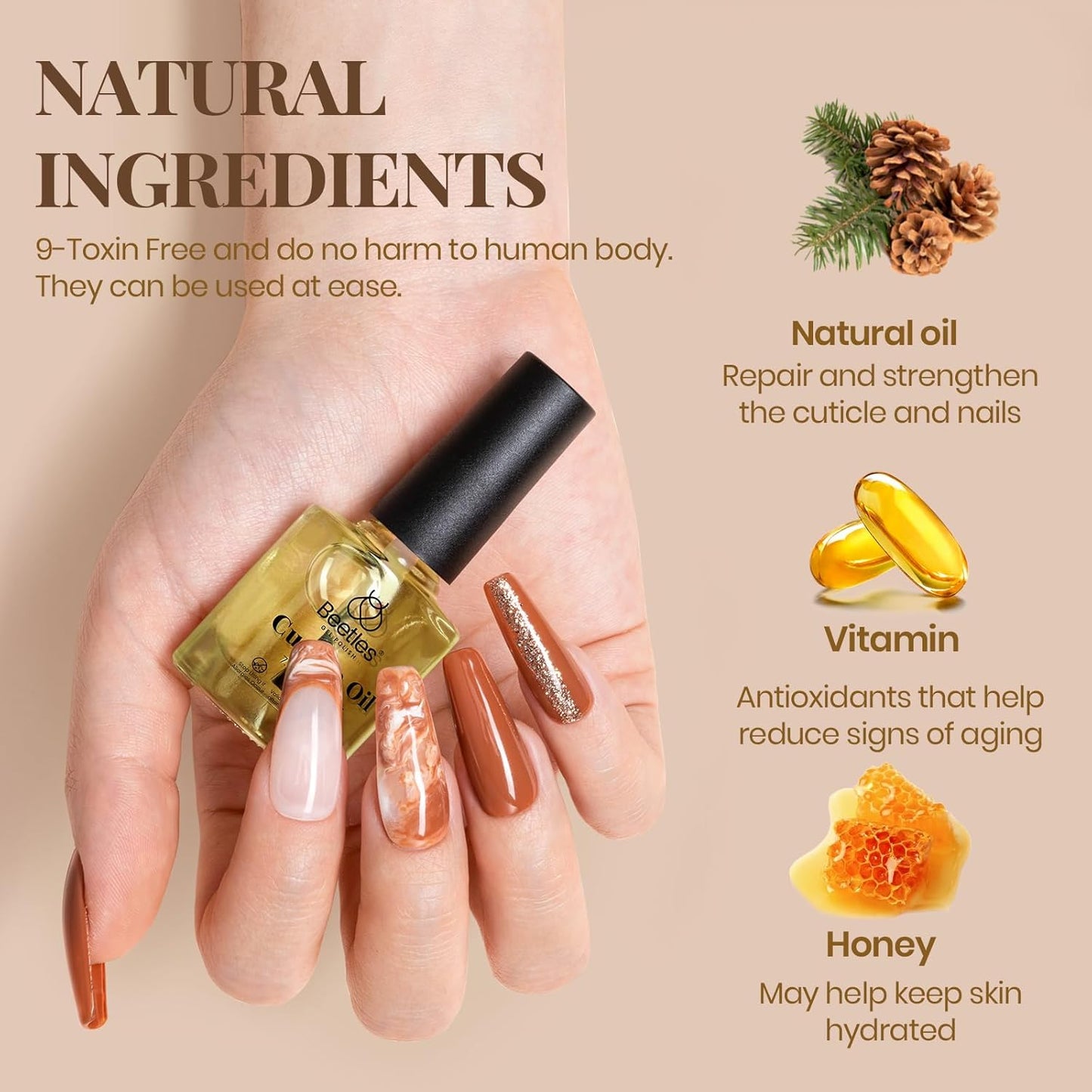 beetles Gel Polish 9 in 1 Gel Nail Glue for Clear Acrylic Nails Tips, Long Lasting Super Strong Brush Nail Glue for Fake Nails, Base Blooming Nail Gel, New Safe Formula, U V Light Cure