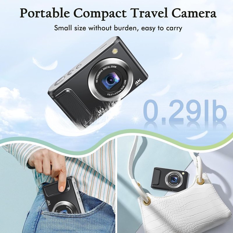 4K Digital Camera for Photography - 48MP Autofocus Vlogging Camera with Flash & 16X Zoom | Anti-Shake Feature for Teens & Adults