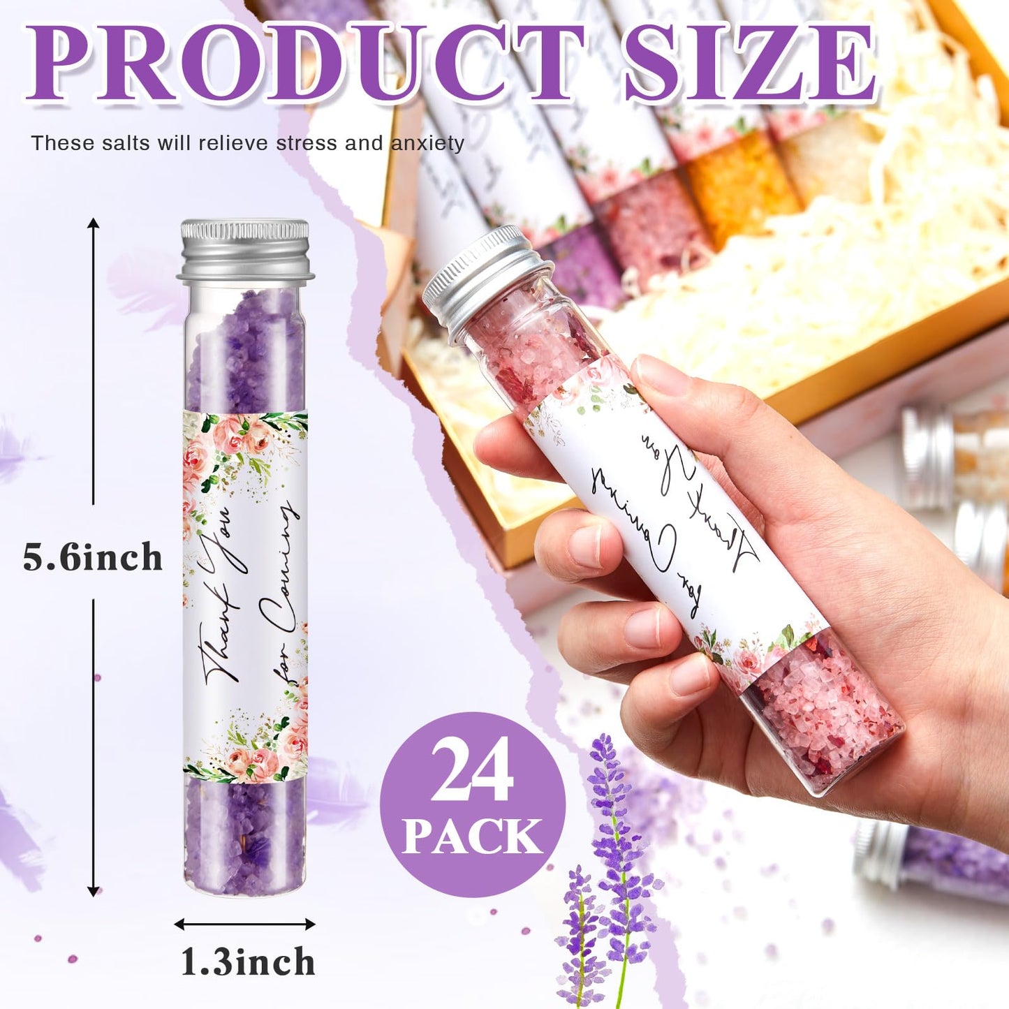 Dimsile 24 Pcs Aromatherapy Bath Salts Test Tube Bath Salts for Women Relaxing Spa Gifts Set for Wedding Christmas Birthday Baptism Party Favors (Floral)