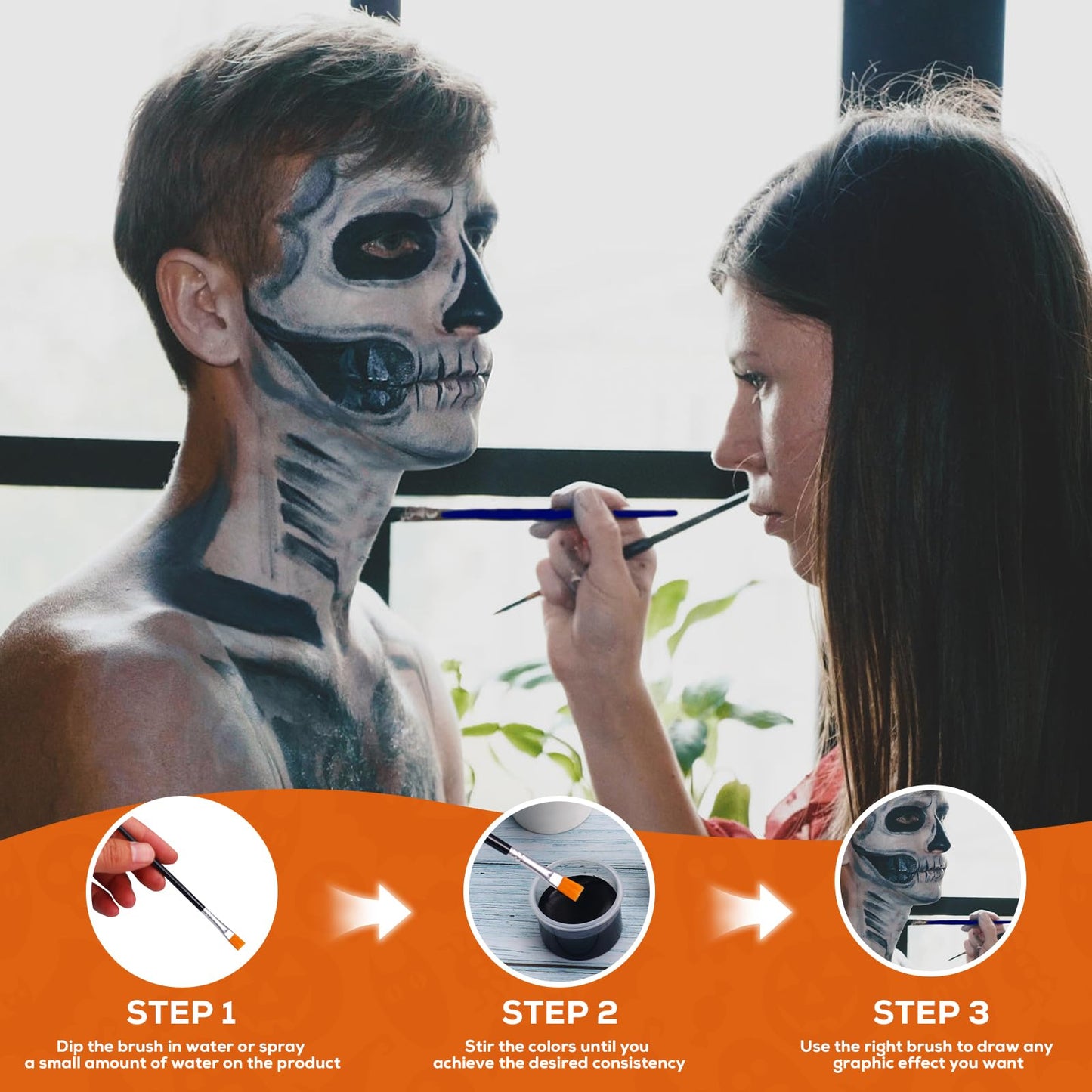 MeiduGaga White and Black Face Paint, Silver Face Paint Palette, Non-Toxic, Water-Based Body Paint for Halloween, Party, Cosplay