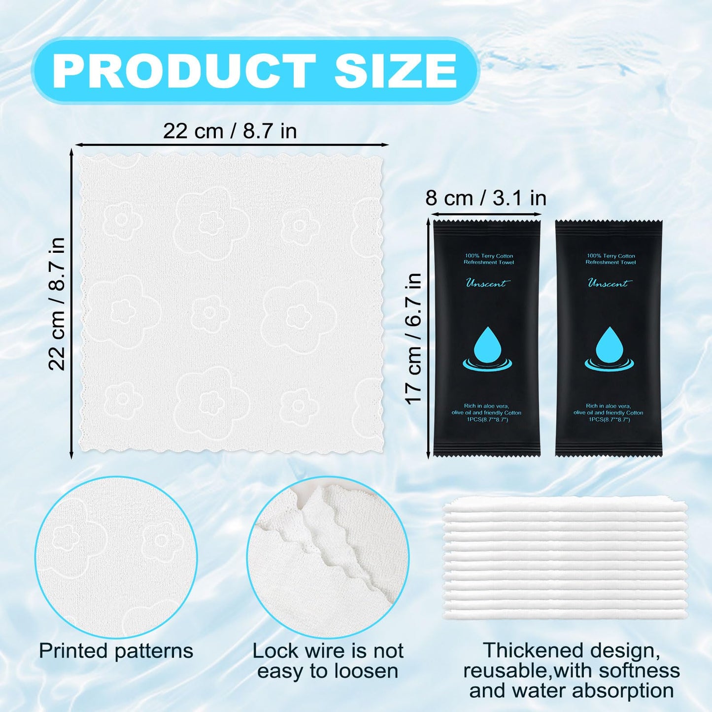 Moist Cotton Towel Bulk Moist Towelettes Individually Wrapped 8.7" x 8.7",White Towel Services,Refreshment Pre Moistened Towels for Travel Sport Party Spa Dentist (1 Count (Pack of 50), Unscented)