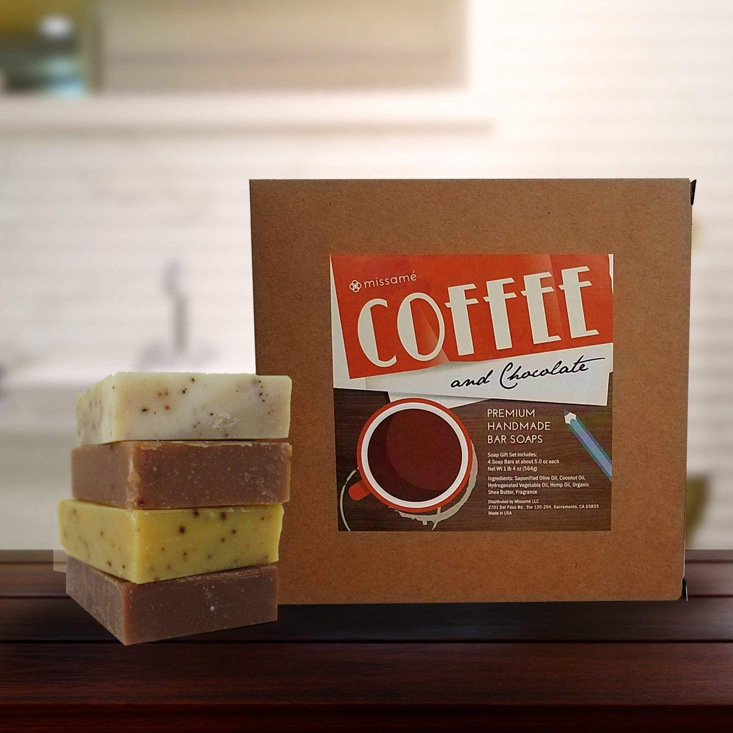 Handmade Bar Soap Gift Set - Coffee & Chocolate Scented | 4 Full-Sized 5.0 oz Bars with Organic Shea Butter