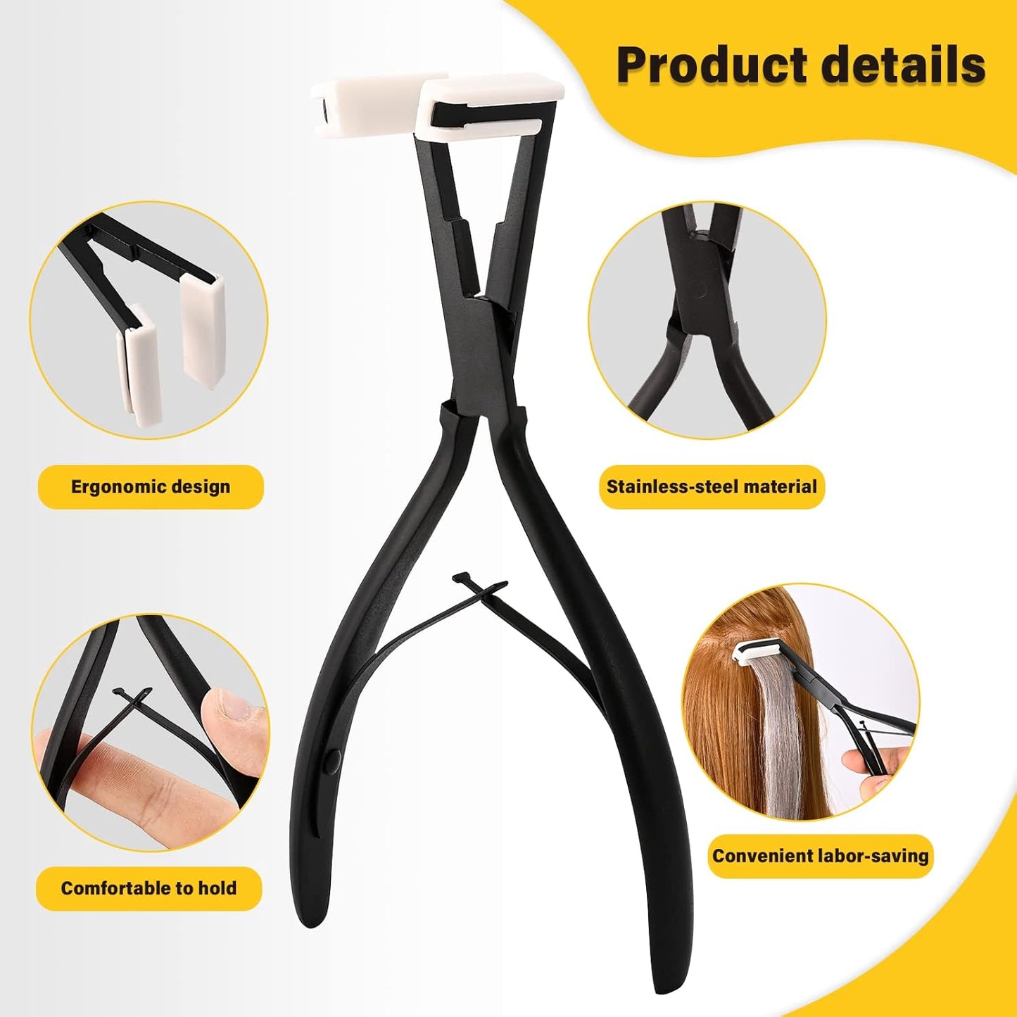 Tape In Hair Extensions Tool Kit - Stainless Steel Sealing Clamp, Remover & Clips | Black