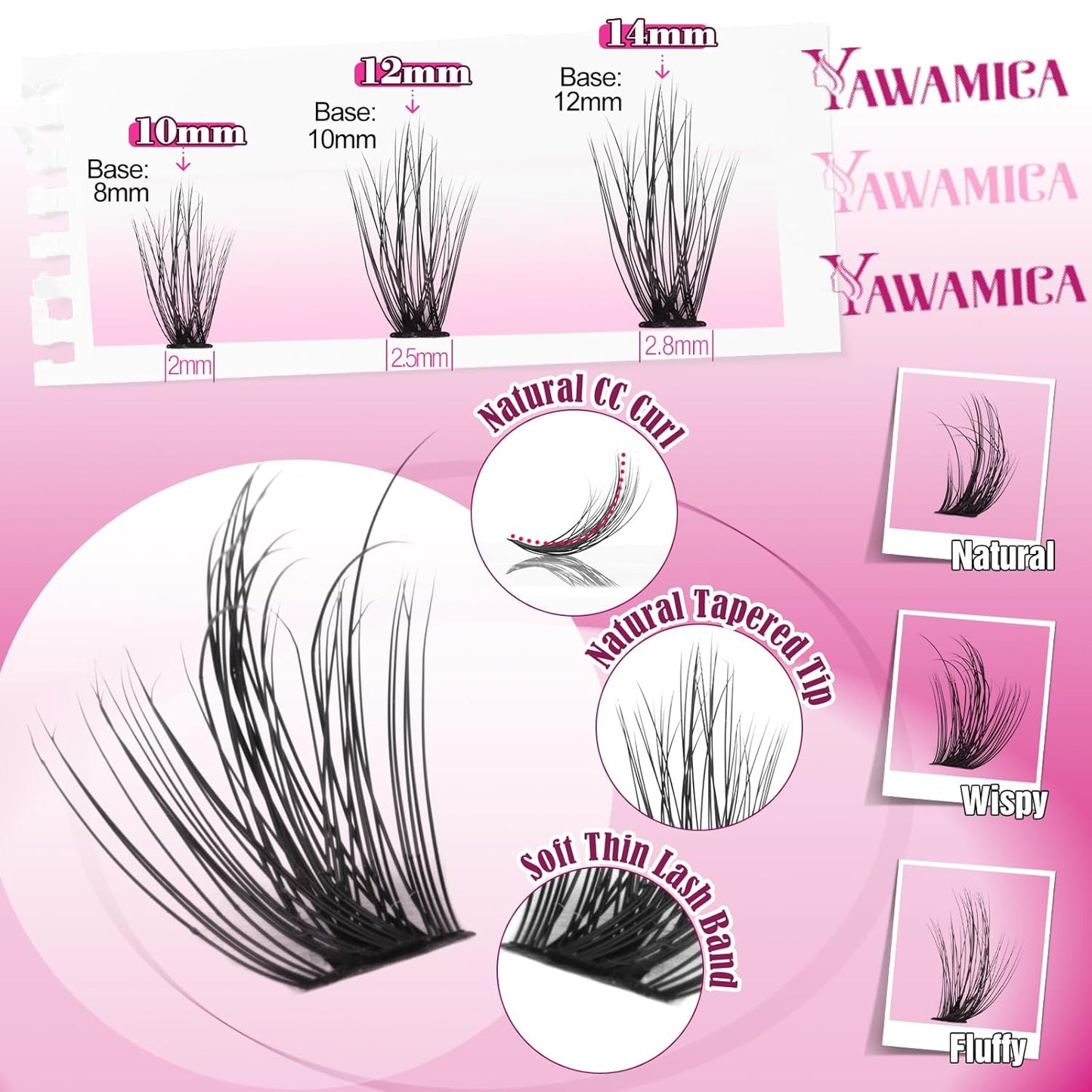 Wispy Lash Clusters - Natural Eyelash Extensions 10-14mm | Fluffy CC Curly 40D Individual Lashes, 200pcs DIY Set
