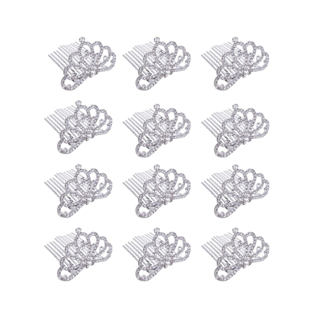 12Pcs Rhinestone Mini Crown Hair Combs | Princess Tiaras for Girls, Wedding & Birthday Party Accessories