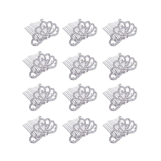 12Pcs Rhinestone Mini Crown Hair Combs | Princess Tiaras for Girls, Wedding & Birthday Party Accessories