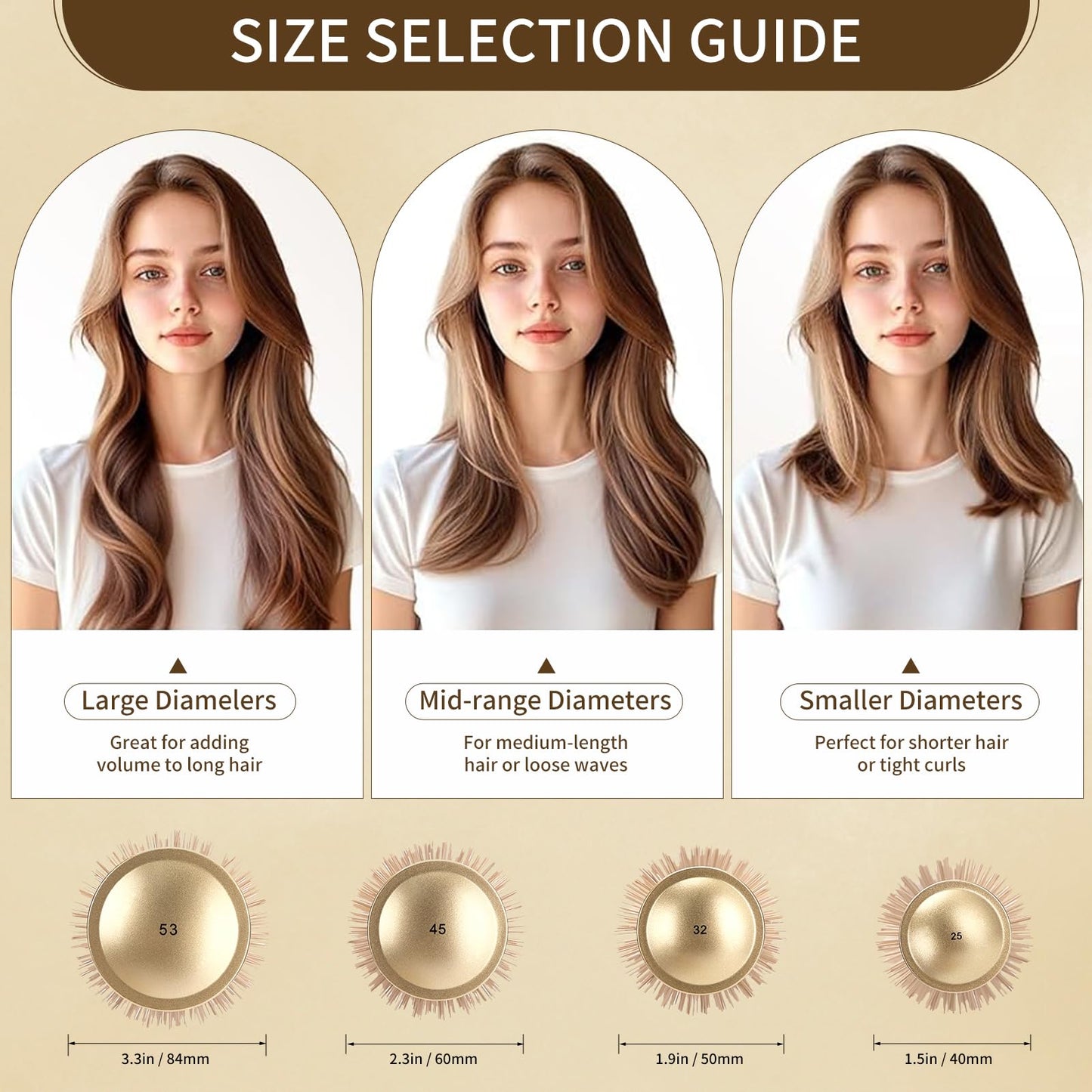 4-Piece Round Hair Brush For Blow Drying, Blow Drying & Styling Roller Brush for Blow Drying, for Women, Volume & Shine, Brown, Hair Brush for Thick Hair