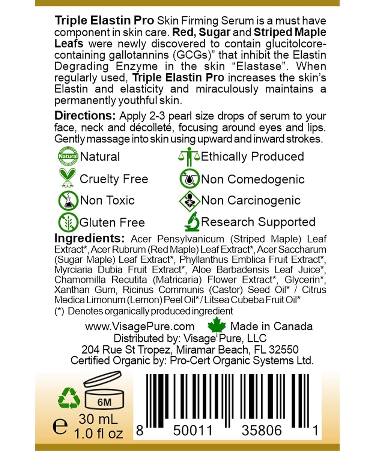 Triple Elastin Pro - Skin Firming Face Serum with GCGs | USDA Organic, Physician Formulated, Boosts Elasticity