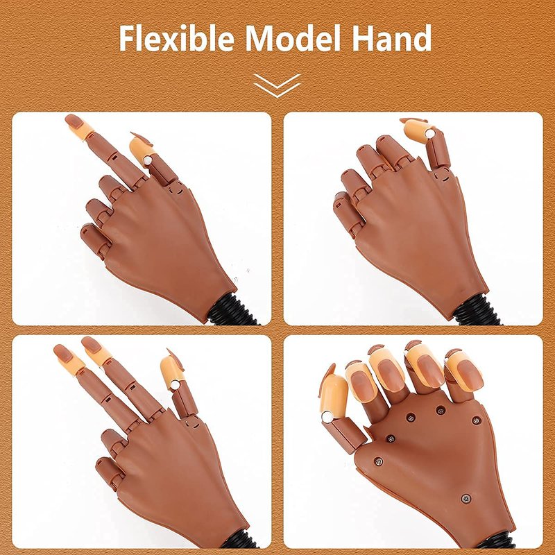 Acrylic Nail Practice Hand - Flexible Mannequin for Nail Art | 200 Pcs Fake Nail Tips Included