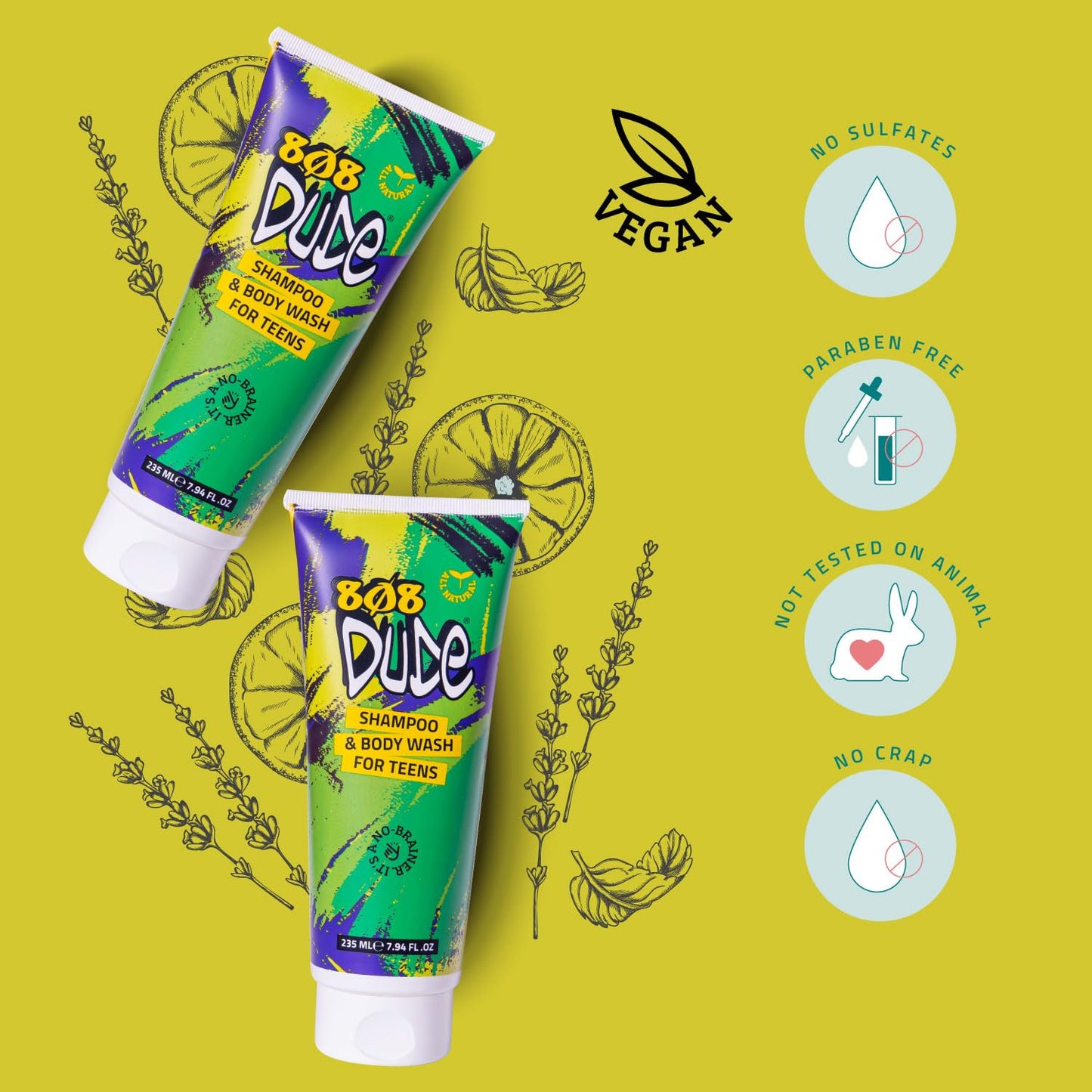 808 Dude Shampoo and Body Wash for Teens, Boys, and Men | Pure Natural & Organic Ingredients | Clear Body Odor and Skin Breakouts with Essential Oils, 8 fl oz.